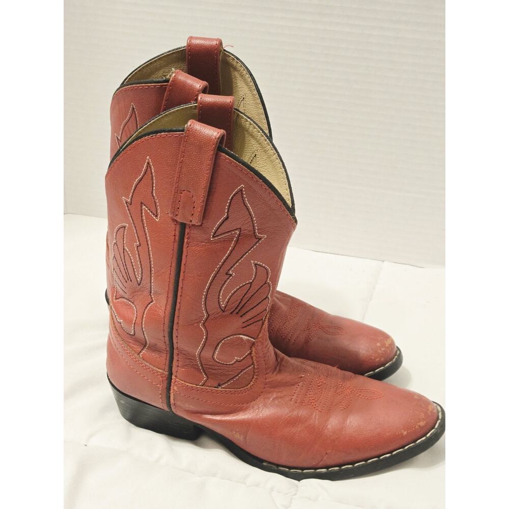 Vtg Masterson Boot Co. Red Cowboy Boot Kids Unisex 1.5 Holiday Festive Western